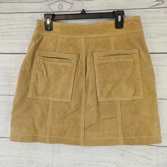 Le' AL.X Size L Large Suede Mini Skirt in Camel w/ White Stitching NWT $259 L817 - Picture 2 of 7